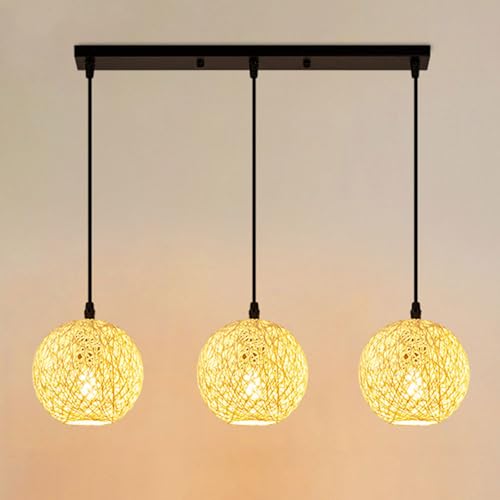 Lámpara de techo vintage para comedor con 3 globos colgantes de cuerda y hierro