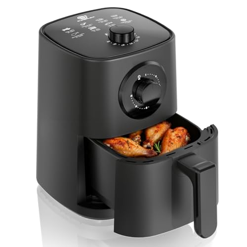 SUPERLEX Heteluchtfriteuse, klein, 2,5 l, mini-airfryer met handmatige timer en temperatuurregelaar, heteluchtfriteuse zonder olie, 1000 W, compacte luchtfriteuse met antiaanbaklaag, voor 1-2 personen