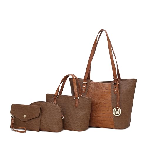 Image of MKF Collection Tote Bag for Women, Shoulder Bag & Wristlet Pouch Top Handle Vegan Leather 4Pcs Set by Mia K