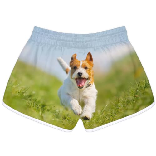 Happy Corgi Dog Damen-Shorts mit Taschen, süße Hundesporthose, bequeme Strand-Shorts, Fitnessstudio, Yoga, Laufen, lässig, Sweat-Shorts, farbig, S