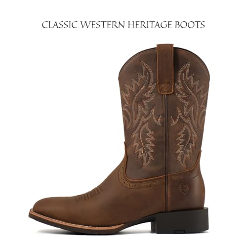 Image of SUREWAY Cowboy Boots For Men - Mens Square Toe Western Boot,Oil /Slip Resistant,Durable Fashionable Classic Pull on 10 Inch Boots Mid Calf Wellington Boots
