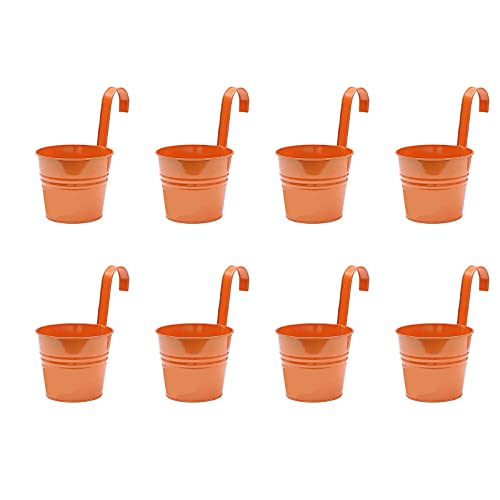 HOMDO 8er Set Blumentopf Hängend Balkon Metall mit Abnehmbare Haken Ø 16 cm x Höhe 13.5/25 cm Eisen Hängeblumentöpfe für Dekotation Balkon Draussen Innenwand Garten Wand Cover