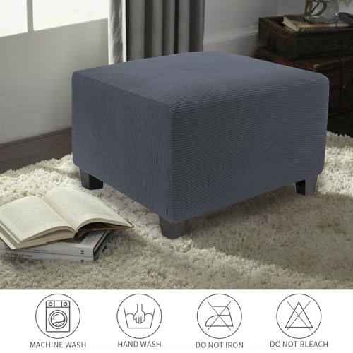 Image of NeColorLife Stretch Ottoman Cover Square Oversized Soft Knitted Jacquard Thick Covers for Large Square Ottoman Storage Stool Furniture Protector Dark Grey X-Large