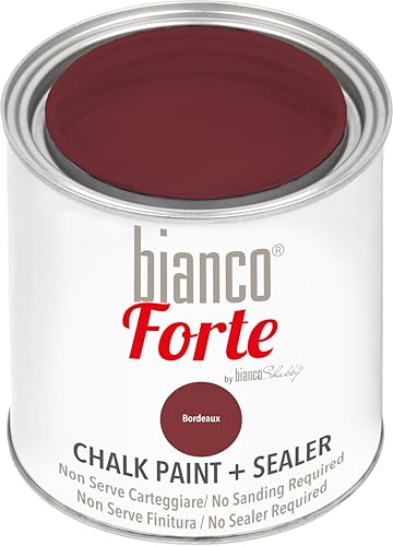 Bianco Forte - Bordeaux - (250ml) - Peinture à la Craie & Vernis 2-en-1: Peinture Ultra Résistante pour Meubles, Armoires, Murs & Portes - Séchage Rapide,...