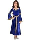 iEFiEL Mädchen Renaissance Kostüm mit Schnürung Festlich Kleid Kinder Karnevalskostüm Trachtenkleid Halloween Fasching Kostüme Verkleidung Xa Blau 134-140