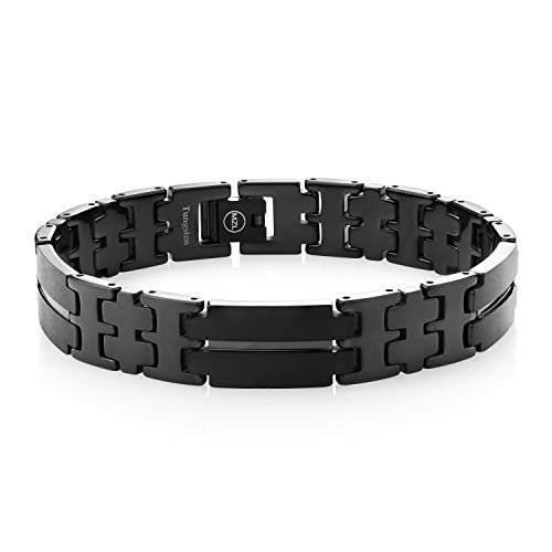 NEW Black IP Plated Tri Link Tungsten Carbide Men's Bracelet,TU279BLK