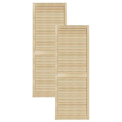 DecoMeister Puerta de Lamas Tipo Persiana de Lumbrera de Celosía de Madera Maciza de Pino Para Armarios Frente de Mueble con Listones Abiertos de Dimensiones 594x1700 mm Juego de Dos Piezas