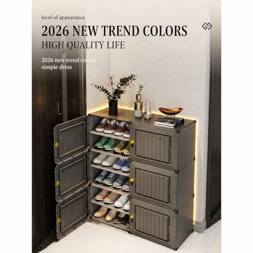 Image of EXVITO 16 Tier Shoe Rack with Shelf, Folding Shoe Rack for Bedroom, Living Room,Entryway, Footwear Stand for Home, Organizer, ShoeRack Plastic | Plastic Shoes Rack for Home - Grey