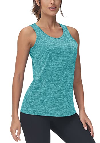 TACVASEN Ladies Workout Tank Top Moisture Wicking T-Shirts Breathable Quick Dry Vest for Jogging Running Athletic Tops,Light Green,L