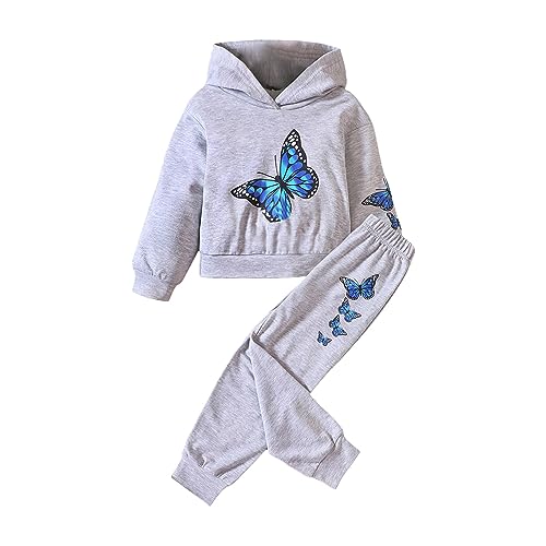 Toddler Girl Butterfly Print Long Sleeve Hoodie Pants Set Kids Sweatsuit 2Pcs Clothing Sets Teen Girls Fashion Outfits