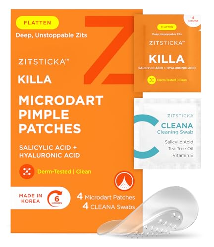 ZitSticka KILLA Kit Microdart Pimple Patches Advanced Microdart Patch for Early-Stage Zits - Targeted ZitSticka Microdart Pimple Patch & Spot Patches for Breakout Control - 4 Count