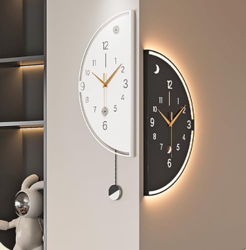 Horloge d'angle double face 36x18 cm avec pendule moderne et veilleuse sonore