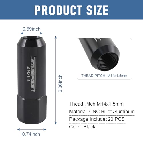 Image of Extended Forged Aluminum Tuner Racing Lug Nut 20PCS M14x1.5 60MM Black | Compatible with most tuner and performance vehicles