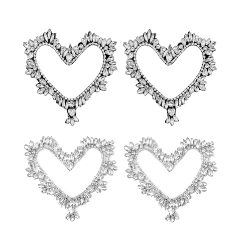 4 Pcs Heart Shape Sew On Patches Exquisite Heart Rhinestones Appliques Crystal Patches for Jeans, Skirt, T-Shirt, Wedding Bridal Dress Decorative