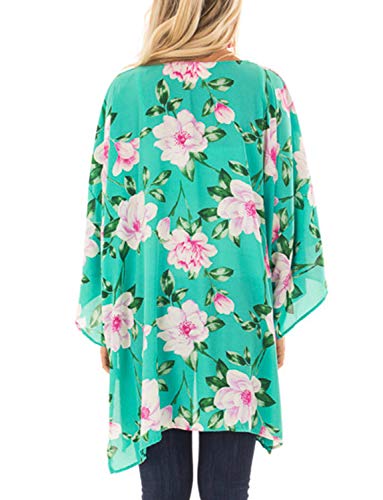 Women's Floral Boho Chiffon Kimono Beach Summer Sheer Cardigans (Green, S)