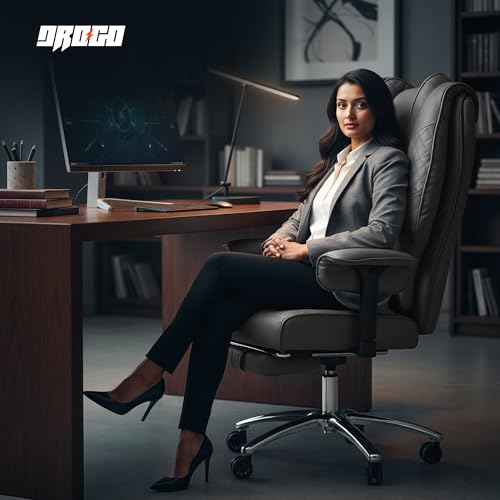 Image of Drogo Monarch Pro Ergonomic Office Chair for Work from Home 400LBS | Computer Chair for Study with High Back, Cushion Seat, Armrest, Head & Lumbar Support | Gaming Chair with Footrest & Recline (Grey)