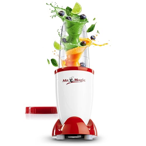 Mr. Magic Mixer | Smoothie Maker – 4 pièces | Mixeur sur socle avec bol et couvercle fraîcheur | Blender avec 8 fonctions | Food Processor pour shakes, smoothies, shots & Co.