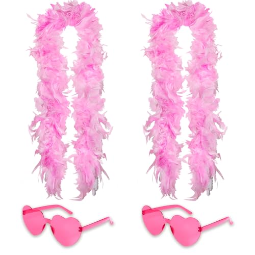 2 Pcs Colored Feathers Boas with Heart Rimless Sunglasses 6.6ft F...