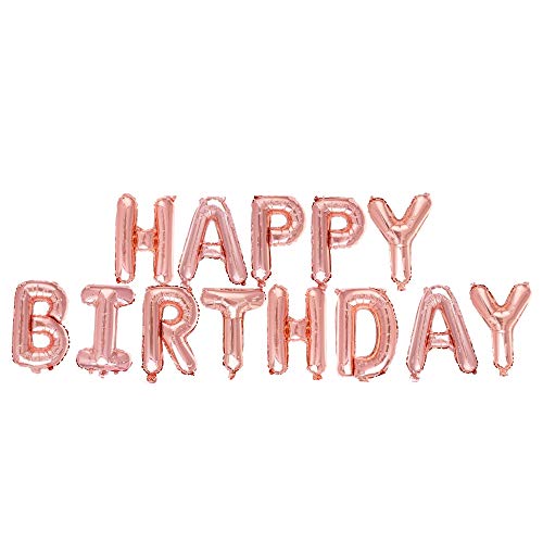 Ponmoo Globos de Happy Birthday Banner - Oro Rosa, Cumpleaños Globos para La Decoración Aniversario Fiesta, Globo de Feliz Cumpleaños Suministros Decoración Globo Party Cover
