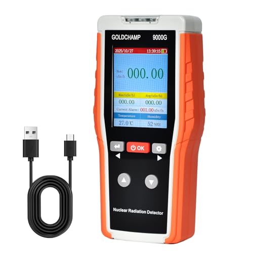 Geiger Counter   Contador de radiación nuclear con tubo GM, contador de radiactividad Geiger 0 – 10.000 µSv/h, contador Geiger alfa beta gamma, monitoreo en tiempo real con alertas acústicas/ópticas