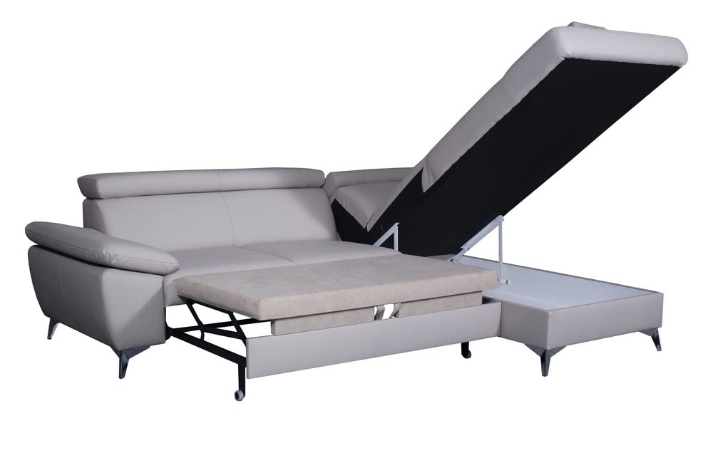 Canapé d'angle Convertible en Cuir Italien de Luxe 5 Places Warren II, avec Coffre, Noir, Angle Droit