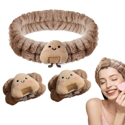 CATOR 3 pcs set Diadema Spa para Lavarse la Cara Set de Muñequeras Esponja de Rizo Suave Maquillaje Cuidado de la Piel Diadema Antideslizante para Mujer - Marrón