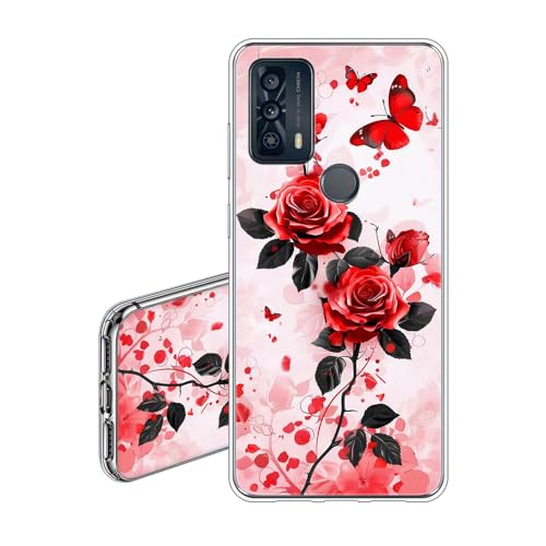 JEZSTHAI Case Compatible con TCL 20B Funda Transparente Silicona Flexible Suave Anti-Choques y Anti-Arañazos TPU Carcasa Protectora con Flores de Rosas Dibujos Aesthetic