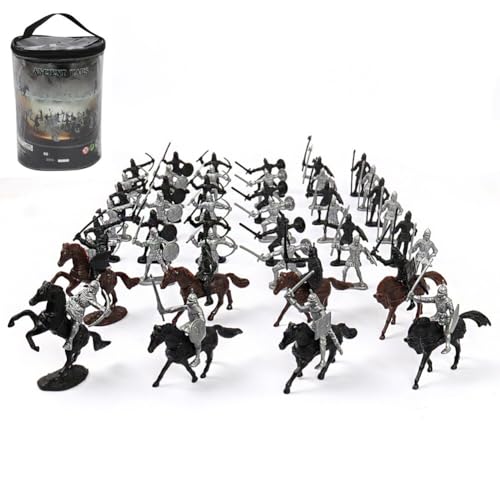 Uposao 52Pcs Modelo De Soldado Militar Estático Artesanía De Plástico Caballeros Juguetes, Modelo De Soldado Medieval Para Niños Juguete Juguetes Estáticos, Regalos para Niños