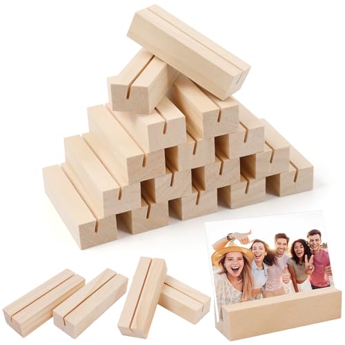 20 Stück Kartenhalter Holz Tischkartenhalter, Menükartenhalter Postkartenhalter, Tischkartenhalter Buchenholz mit Doppelseitigen Klebstoff/ Fotohalter Kartenständer Postkartenhalter für Hochzeiten