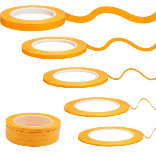 5 Rouleaux Ruban de Masquage - 3/5/10/12 mm x 50 m Tapes - Ruban Vinyle pour Masquage de Précision, Orange Adhesif de Masquage Peinture Imperméable, pour...