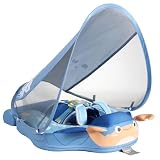 Mambobaby Float Upgrade Add Tail Baby Float with Canopy Baby Pool Float Non Inflatable with UPF 50+Sun Canopy Solid No Flip Over Swim Float for Infant Aged 3-24 Months, Crab Blue