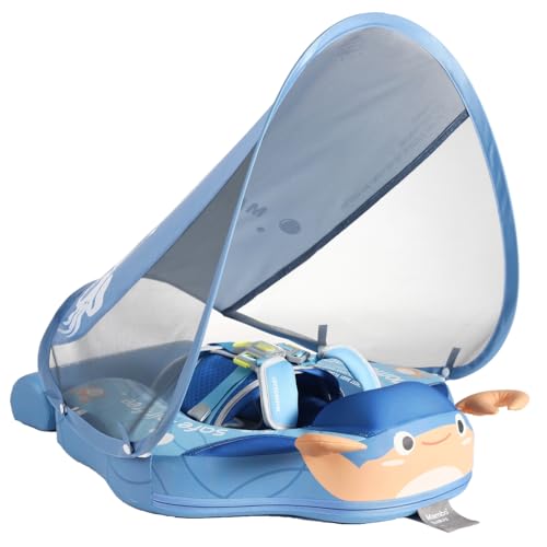 Image of Mambobaby Float with Canopy Non Inflatable Baby Float Upgrade Add Tail Baby Pool Float with UPF 50+Sun Canopy Solid Swim Float No Flip Over for Infant Aged 3-24 Months, Crab Blue