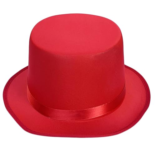 Velorique Top Hat for Men Women Adult Magician Victorian Pilgrim Theatrical Clown Bowler Tailcoat Cosplay Costume for Halloween Mardi Gras Masquerade (Red)