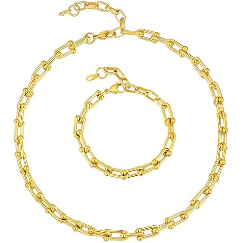 Gold Paperclip Chain Choker Necklace for Women, 6mm Dainty U Shaped Charms Necklace and Bracelet for Women Jewelry Gift Cover