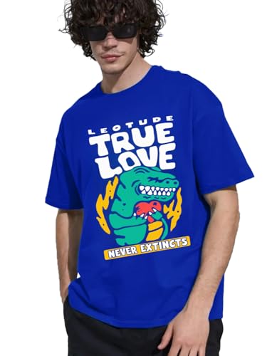 Image of LEOTUDE Half Sleeve Oversized Tshirt for Men, Round Neck Cottonblend Drop Shoulder Printed T-Shirt (Black Color)