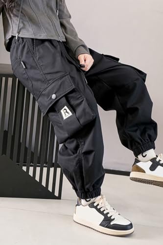 Image of AOWKULAE Girls Casual Cargo Pants for Kids Drawstring Elastic Waist Jogger Pants 6-14 Years