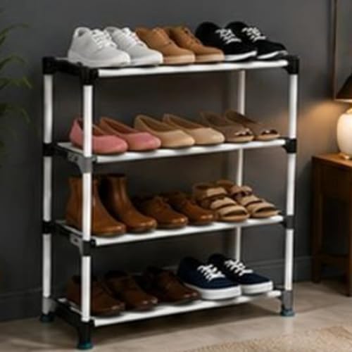 Image of 4-Tier Shoe Storage Shelf with Sturdy Construction, Ventilated Open Slat Design, Tool-Free Quick Setup, Non-Slip Feet, Perfect for Closet, Bedroom, Shoe Organization