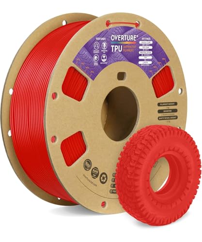 Image of Overture TPU Filament 1.75mm Flexible TPU Roll with 200 x 200 mm Soft 3D Printer Consumables, 1kg Spool (2.2 lbs.), Dimensional Accuracy + /- 0.05 mm, 1 Pack (Red)
