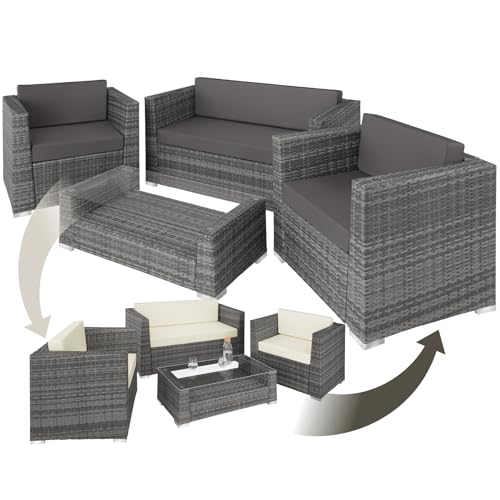 tectake® Poly Rattan Aluminium Garten Lounge Set wetterfest, Sofa Tisch...