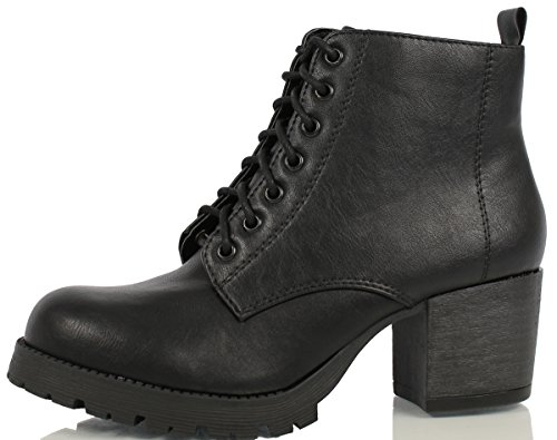 Soda Women's Nevitt Faux Leather Lace Up Chunky Heel Combat Style Boots2