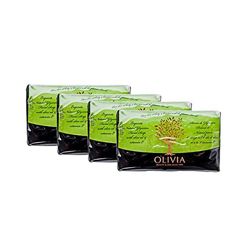Olivia Natural Glycerin Bar Soap for Face and Body, Infused with Olive Oil & Vitamin E â€“ 4.4 oz bars (4 pack)