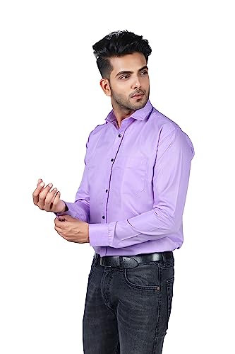 Image of HARPITA Men's Solid Regular Fit Cotton Casual Shirt with Spread Collar & Full Sleeves