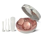 Portable Cute Contact Lens Case, Pocket Size-Contact Lens Kit with Mirror（Marble Rose Gold）