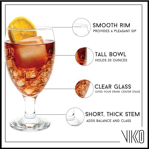 Vikko Classic Goblet Party Glasses, 20 Ounce Iced Tea and Water Goblets, Set of 12, Dishwasher Safe Durable Glassware - Image 2