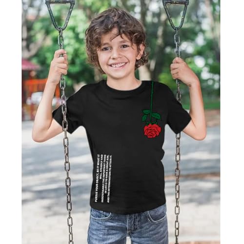 Boys Graphic Tees Funny Positive Message Shirts for Kids Letter Floral Print Cotton T Shirts Summer Tops4