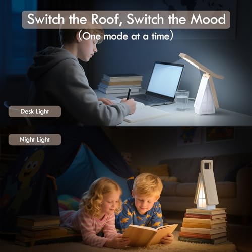 Image of Bedside Table Lamp for Kids, Rechargeable Small Cordless Table Lamp, 3 Color Modes, Dimmble Nightstand Lamp Touch Control, Foldable Desk Lamp for Bedroom, Christmas Nightlight for Work, Study, Reading