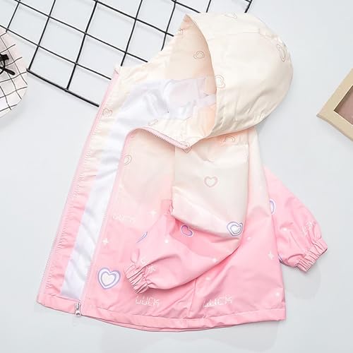 Girls Gradient Cute Heart Print Hooded Jacket Lightweight Versatile Outdoor Zip Up Outerwear Coat with Pockets for 3-15 Years3