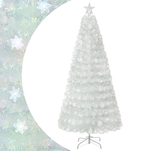 SPOTRAVEL 6FT/7FT Pre-lit Christmas Tree, Fiber Optic Artificial Xmas Tree with 36/48 Snowflake Lights & 230/260 Branch Tips, Indoor Festival Party Decoration Tree (210 cm)