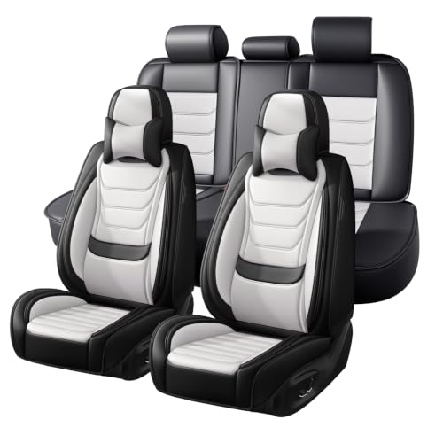 Image of Car Seat Covers Custom Fit Kia Telluride 2020-2026, Waterproof Nappa Leather Car Seat Protector, Breathable Car Seat Cushion, Seat Covers for Car(5 Seats Luxury /Black&White)