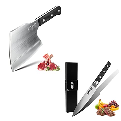 Kitory Super Heavy Duty Meat Cleaver Eapecially For Big Bone K5S + 5 Inch Fine-Edge Kitchen Knife Mtd12 #TOP8